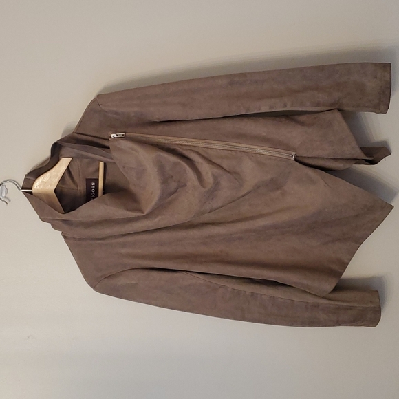 Vigoss Taupe Brown Faux Suede Wrap Moto Jacket L - Picture 1 of 12